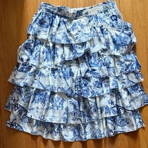 Zadig & Voltaire Blue and White french toile Tiered SILK skirt size 4/6 medium